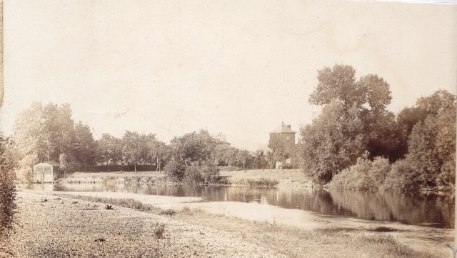 silvery sands circa 1898 Sepia photograph of Silvery Sands, Penton Hook with a view of the Fishing Temple, taken from Chertsey Lane, circa 1898